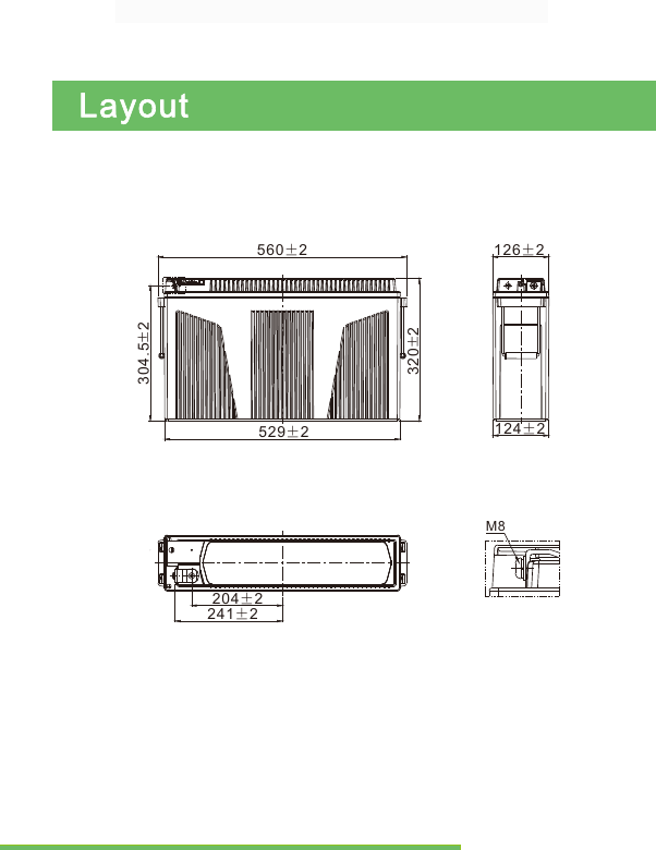 Leoch LRCF12-170 — dimensional drawing (L 560 × W 126 × H 320 mm)